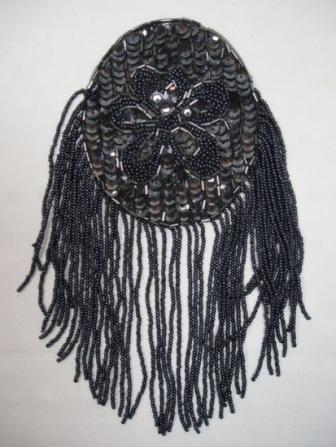 K8619  Gunmetal Dangle Epaulet Sequin Beaded Applique 9.25"