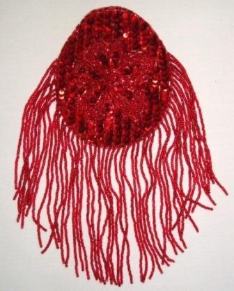 K8619  Red Oval Dangle Epaulet Sequin Beaded Applique 9.25"