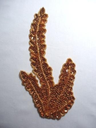 K8621 Gold Seaweed  Sequin Beaded Applique 8.5"