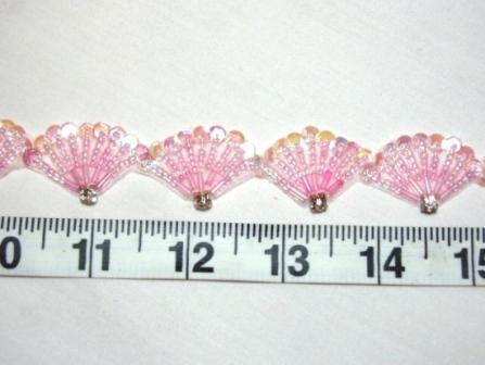 T8622  Pink Victorian Fan Sequin Beaded Trim