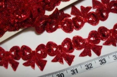 T8623  Red Christmas Bow Sequin Beaded Applique or Trim