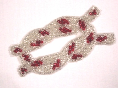 K8625  Red & Silver Knot Beaded  Applique 3"