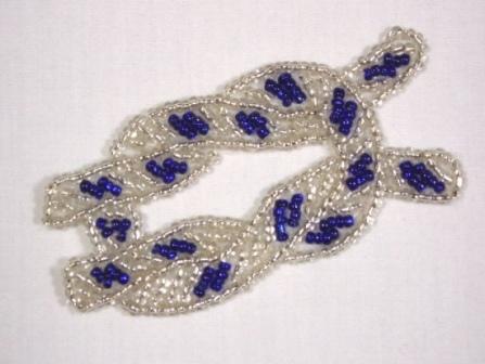 K8625  Blue & Silver Knot Beaded  Applique 3"