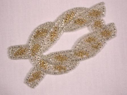 K8625  Silver Gold Knot Beaded Applique 3"