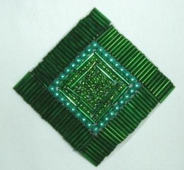 K8629  Green Diamond Square 3.25" Beaded Applique