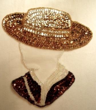 K8632  Bronze Hat Lady 7" Sequin Beaded Applique