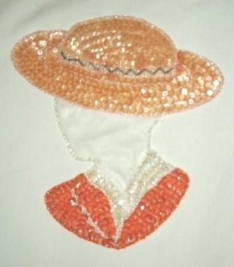 K8632 Orange Hat Lady 7" Sequin Beaded Applique
