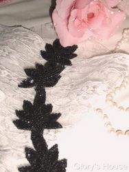 T8633 Black Leaf  Vine Sequin Beaded Trim