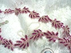 T8633 Fuchsia  Leaf  Vine Sequin Beaded Trim