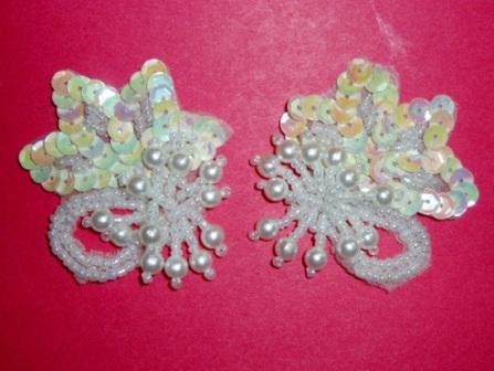 T8634  Iridescent Dangle Pair Sequin Beaded Appliques 2"