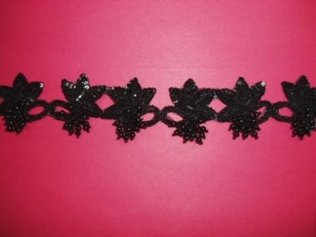 T8634P  Black Flower Sequin Beaded Trim 2"