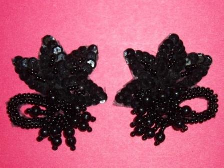 AT8634P  Black Dangle Pair Sequin Beaded Appliques 2"