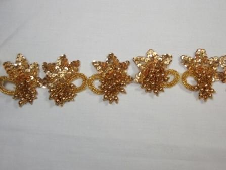 T8634  Gold  Flower Sequin Beaded Applique or Trim