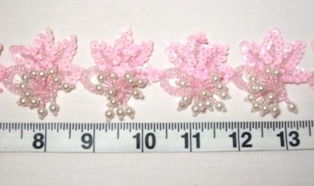 T8634  Pink Pearl Dangle Sequin Beaded Applique or Trim