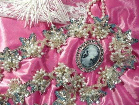 T8634  Silver Pearl Sequin Beaded Appliques or Trim