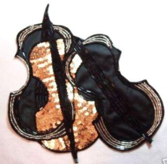 E9297  Large Double Violin Sequin Beaded Appliques 8"