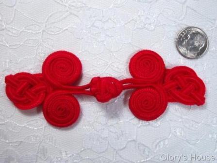 0251  Red Triple Swirl Frog Button Closure 4"