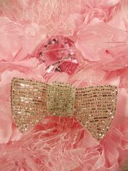 RM102 Silver Bow Tie Beaded Applique 3"