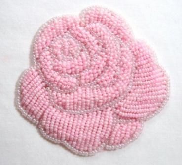 K8740  Pink  Rose  Beaded Applique  3"