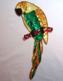 Parrot Sequin Beaded Applique Green Yellow  K8746A