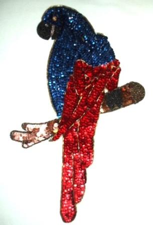 K8746  Extra Large Parrot  Red Blue 14" Sequin Beaded Applique