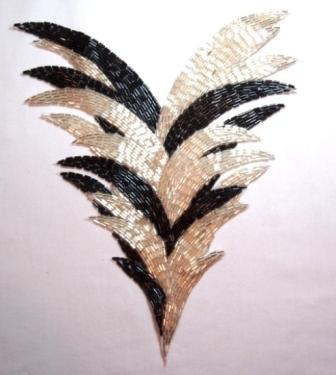 K8756  Black & Silver Fan Beaded  Applique  10"