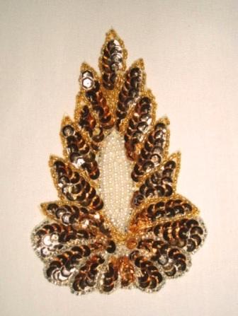 K8759  Gold  Victorian Pearl 5.5" Sequin Beaded Applique