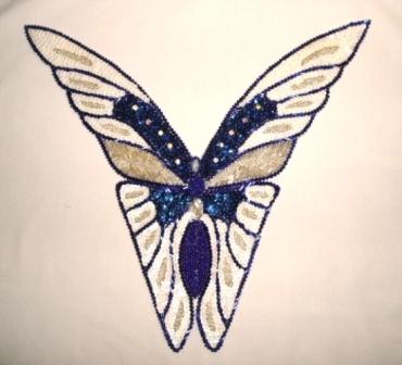 K8863  Blue Butterfly Collar Sequin Beaded  Applique 12.5"