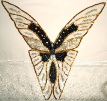 K8863  Black AB, White AB & Gold Butterfly Collar Sequin Beaded  Applique 12.5"