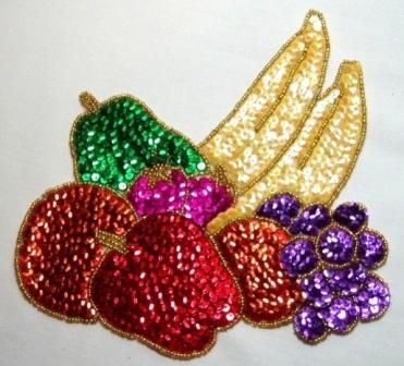 K8864L  Lg Fruit Basket Sequin Beaded Applique 7.75"