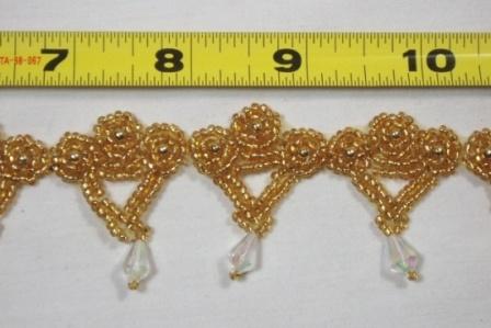 T8866  Gold Crystal Dangle Beaded Applique or Trim