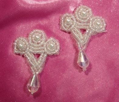 T8866  Set of ( 2 ) Crystal Pearl Dangle Beaded Appliques