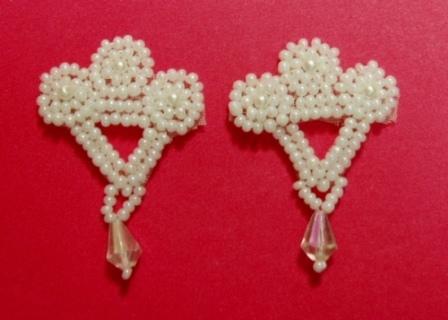 T8866  Set of ( 2 ) White AB Pearl Dangle Beaded Appliques