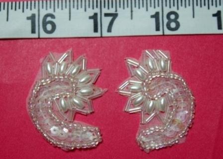 T8886  Set of 2 Crystal AB Curl Sequin Beaded Appliques