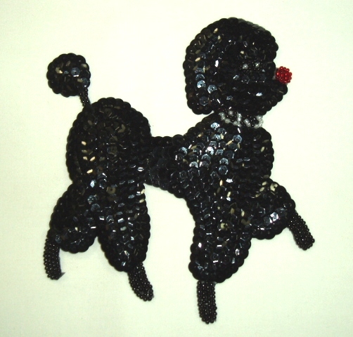 K8888 Lg Black Poodle 6" Sequin Beaded Applique