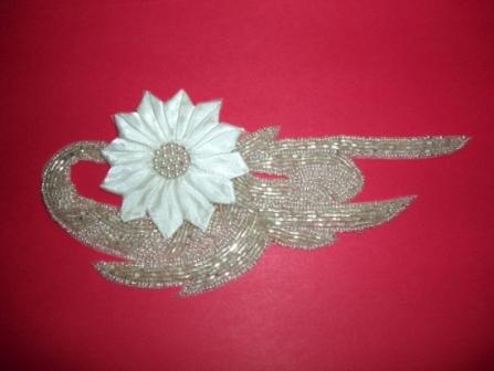 K8895   Silver Floral  Sequin Beaded Applique 8.5"