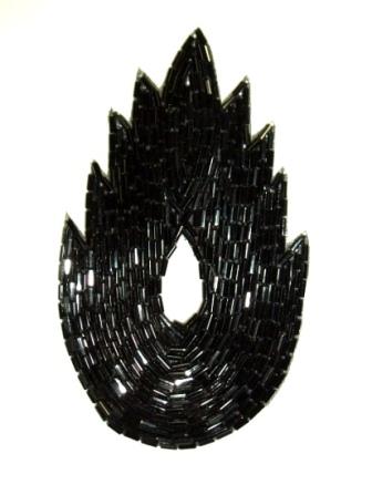 K8899 Black Flame Beaded Applique  4.5"