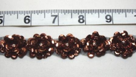 T8900 Bronze Flower Sequin Pearl Applique or Trim 1"