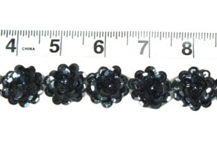 T8900 Gunmetal Flower Sequin  Applique or Trim 1"