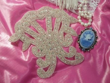 K8913  Silver Beaded Victorian Applique 5"