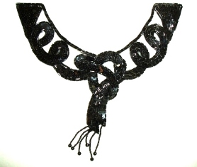 K8914  Black Dangle Collar Sequin Beaded Applique 9"