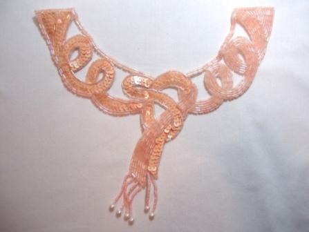 K8914  Peach AB Dangle Collar Sequin Beaded Applique 9"