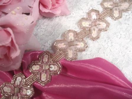 T8918 Mauve X Sequin Beaded Applique or Trim 1.5"