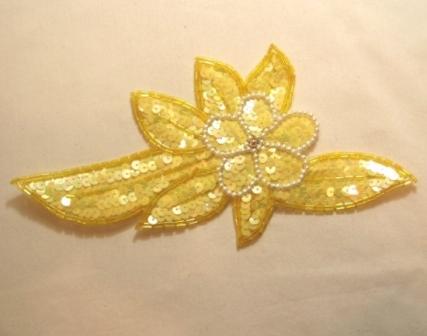 K8924  Yellow Pearl Floral Sequin Beaded Applique 8.25"