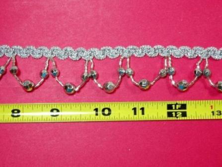 T8927  Silver Beaded Fringe Sewing Trim 1.25"