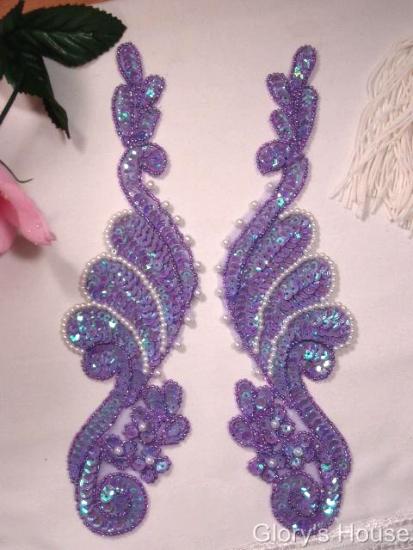 0016  Lavender AB Mirror Pair 8" Sequin Beaded Appliques