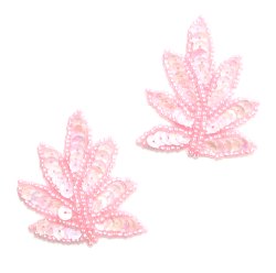 E913 (Set of 2) Rose Pink Leaf Sequin Beaded Appliques 2"