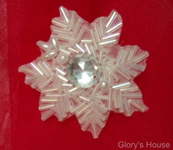 Snowflake Pearl Clear Jewel 2"  Beaded Applique  0057