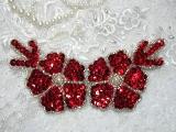 Red Floral  5" Sequin Beaded Applique K8116