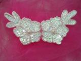 White Ab Floral  5" Sequin Beaded Applique K8116